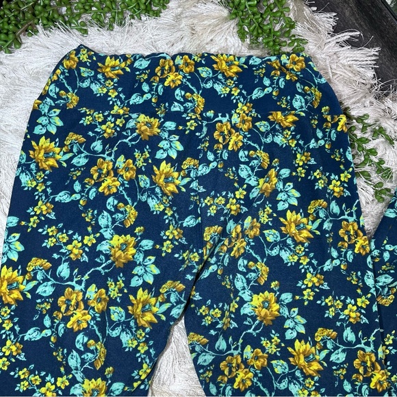 🌸5/$25🌸LulaRoe Floral Printed Blue & Yellow Leggings One Size - Picture 2 of 14